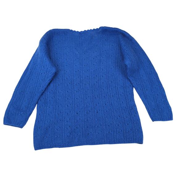 Vintage Sostanza Open Knit Blue V-neck Sweater Mohair Wool Women's Size Small - Picture 2 of 8
